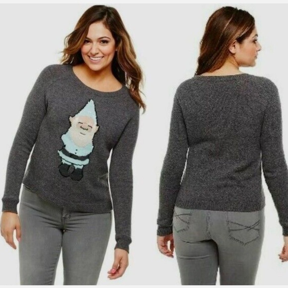 Bethany‎ Mota Gnome Sweater Gray Crew Neck Womens M Christmas Holiday Cozy Soft - Picture 1 of 11